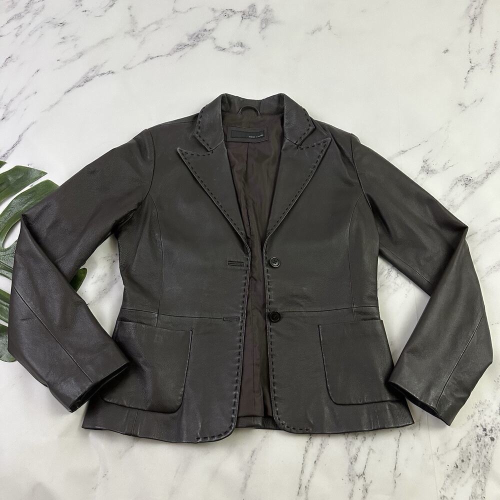 More & More Womens Vintage Y2k Leather Jacket Size 38 M Dark Brown Blazer